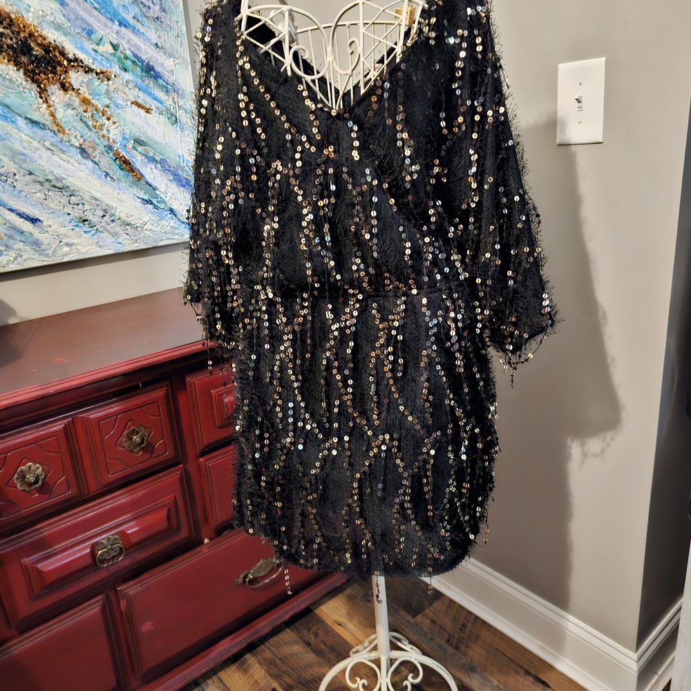 Elegant Black Sequin Mini Dress
